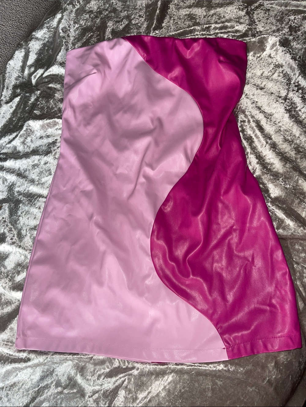 Le Lis Pink Strapless Leather Like Dress Hibiscus Mini Dress Small - Picture 2 of 4